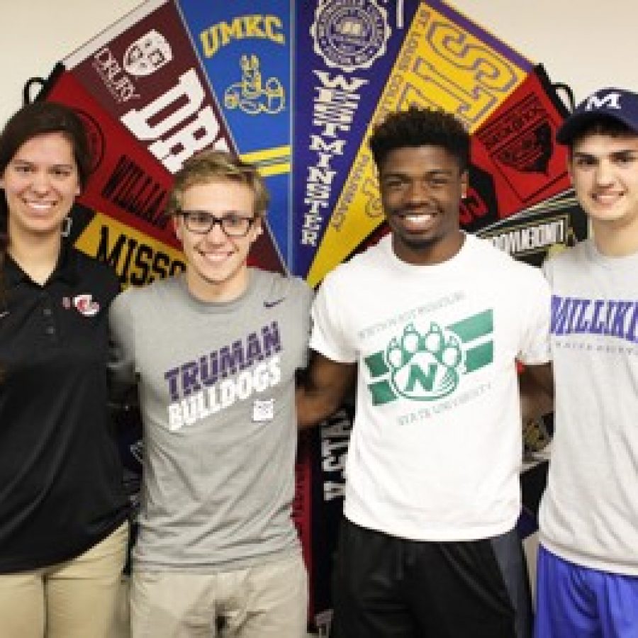 Lindbergh High School athletes headed to college play, from left, include Elizabeth Perley, volleyball; Austin Mayer, swimming; Malik Johnson, track and field; and Dylan Jones, wrestling.