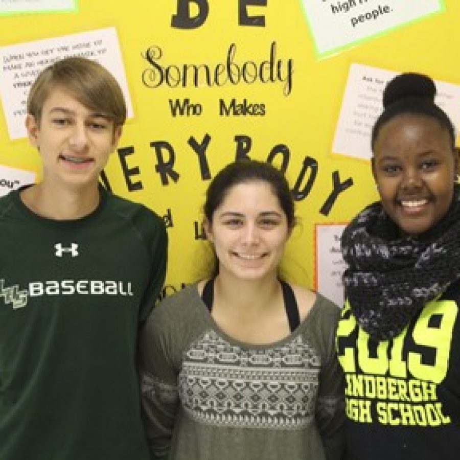 Lindbergh High School sophomores, from left, Evan Moss, Alexis Klosterman and Jessica Umulisa recently reported their findings from an archaeological dig at Sappington House.