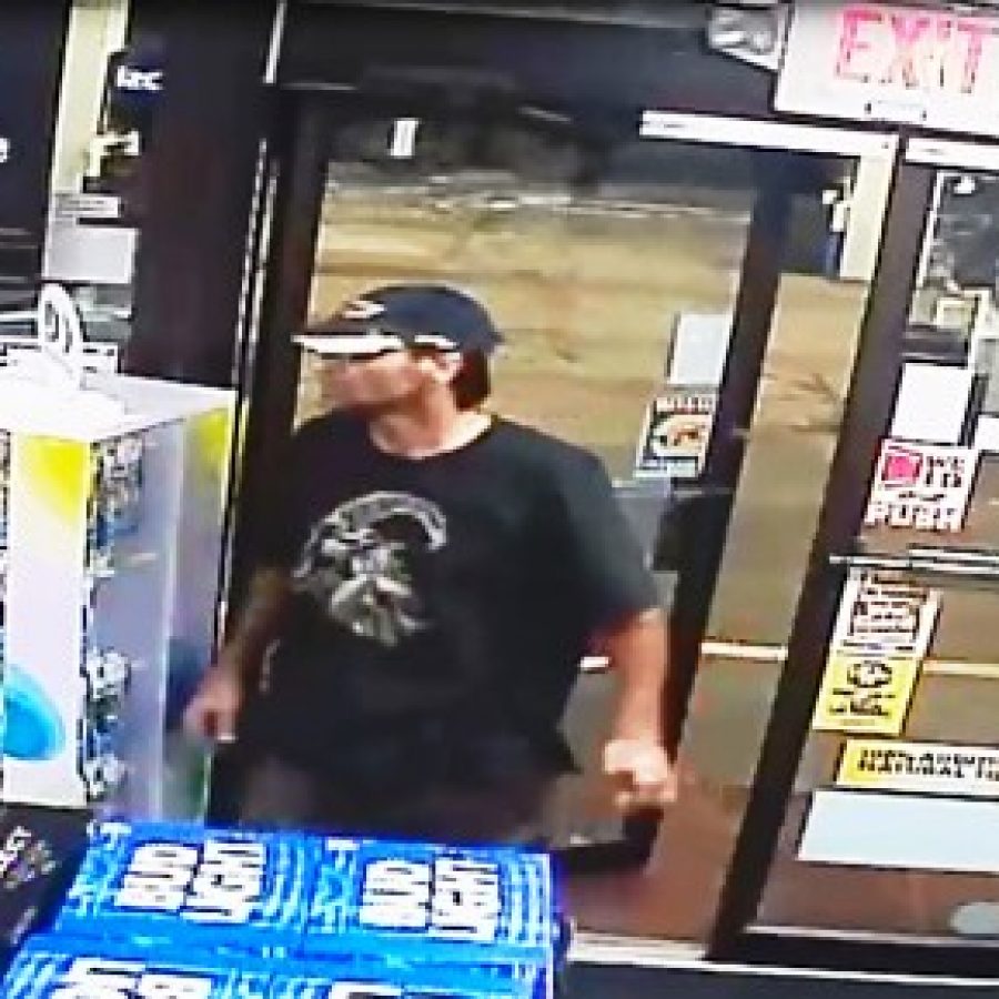 The St. Louis County Police Department is requesting assistance to identify this man, suspected of robbing a Mobil gas station in Affton.