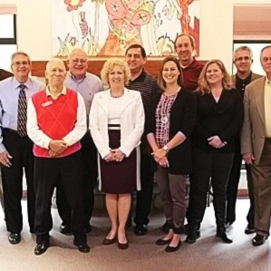 Several former and current Lindbergh Board of Education members recently gathered for Lindberghs annual former Board of Education member luncheon. Pictured, back row, from left, are: board member Mike Tsichlis, Frank Gregory, Phil Carlock, Larry McIntosh, board member Gary Ujka and Ken Fey. Front row, from left, are: Vice President Don Bee, President Kathy Kienstra, board member Jennifer Miller, Kara Horton and Vic Lenz, who serves on the State Board of Education.