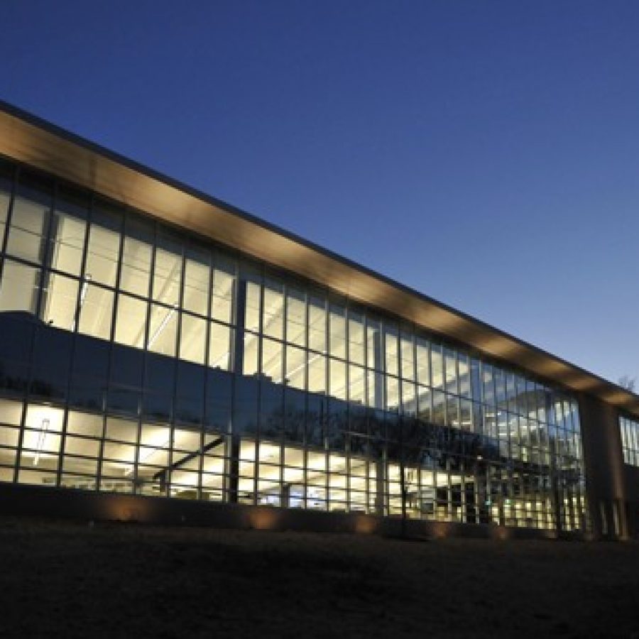 The Grants View County Library at night.