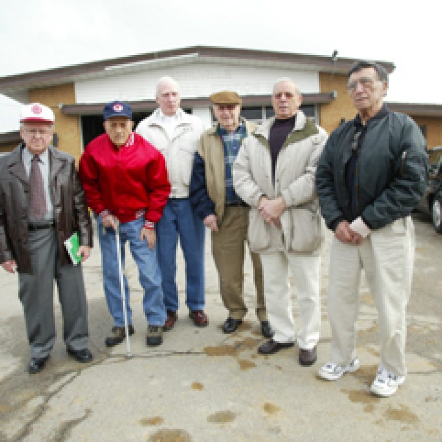 These retired Mehlville Fire Protection District employees who served at Engine House No. 1  took a final look inside the building last Friday. They have a combined 200 years of service to south county. Pictured, from left, are: retired Chief Clifford Zelch, Richard Ems, Robert Hipp, Ray Guhe, Tony Lucas and Joe Fiordimondo.