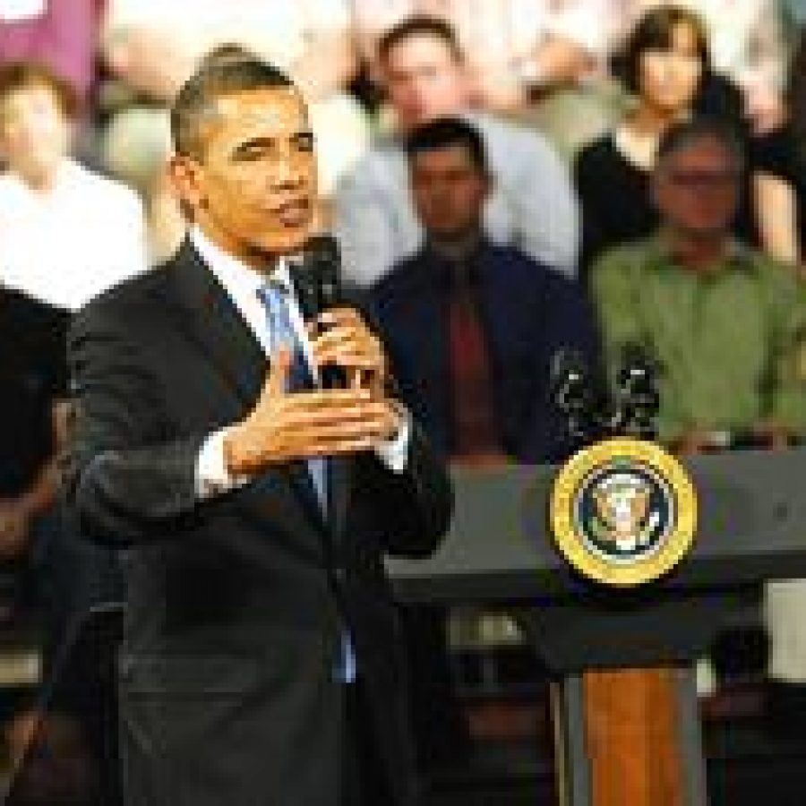 President Barack Obama makes a point during last weeks town-hall-style meeting at Fox Senior High School.

 