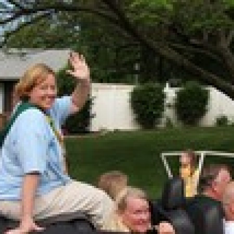 Lindbergh Schools 2013 Teacher of the Year Lisa Janis, lead prekindergarten teacher at Lindbergh Early Childhood Education, rides in the Spirit Festival Parade.
 