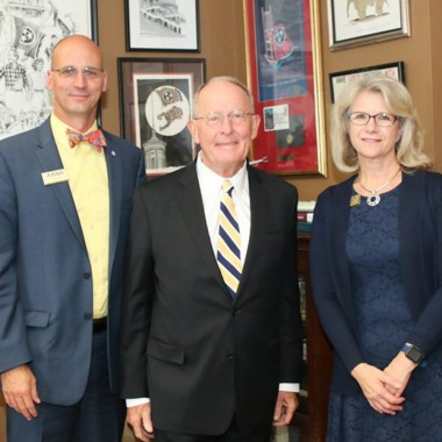 U.S. Sen. Lamar Alexander, R-Tenn., center, meets with Mehlville Superintendent Chris Gaines, left, and current The School Superintendents Association President Gail Pletnick of Arizona to discuss nationwide education issues Congress is considering.