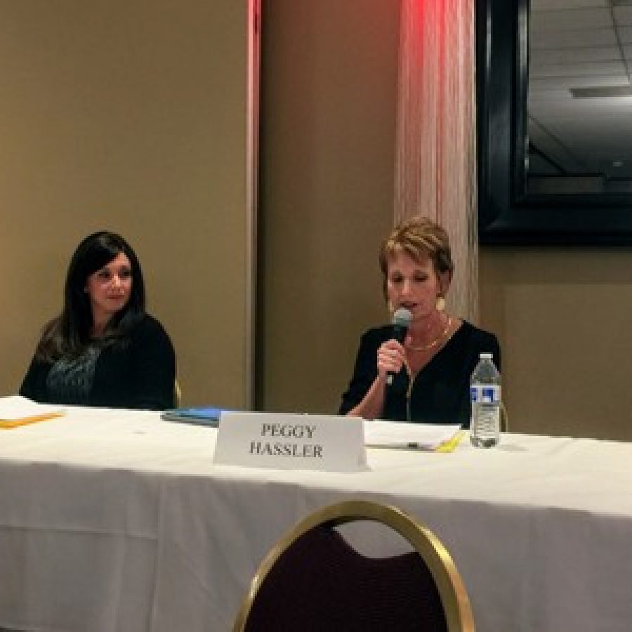 All four Mehlville school board candidates appeared at a dual forum with the Mehlville fire board candidates March 22 at Andres South. Pictured from left are: Jean Pretto, Samantha Stormer, Peggy Hassler and Michelle Pommer.