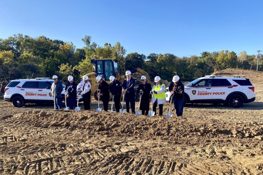 St. Louis County Executive Sam Page, center, along with Sen. Doug Beck, D-Affton, Police Chief Kenneth Gregory and others break ground on the new Affton Southwest Police Precinct, 11520 Gravois Road, Oct. 19. 
