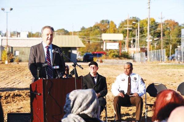 St. Louis County Executive Sam Page speaks at the groundbreaking ceremony for the new Affton Southwest police precinct Oct. 19, 2022.