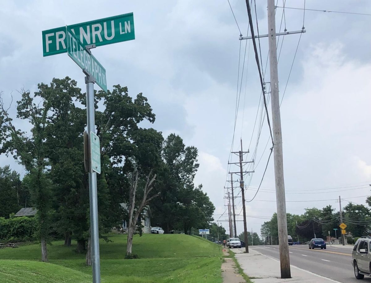 The intersection of Franru Lane and Telegraph Road in 2019. 