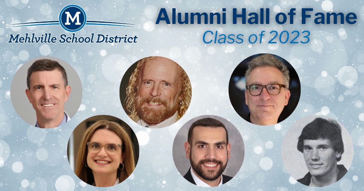 From left, 2023 Mehlville School District Alumni Hall of Fame inductees Dr. Howard E. Jarvis III, Bob Kramer, Shawn Krause,  Dr. Melissa Mavers,  Josip P. Pehar and Jim Tietjens. 