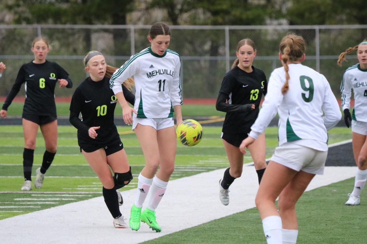 The Mehlville High School and Oakville High School girls soccer teams took the field March 26 with the Tigers coming out on top 2-0. Photo courtesy of the Mehlville School District.