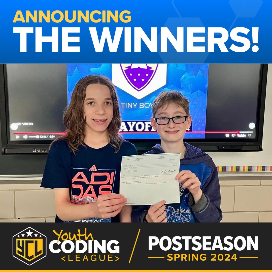 Rogers Middle School seventh graders, Landon Sandifer and Liam Clancy, pictured above, won first place in the Youth Coding League for their game, Inkworld. 