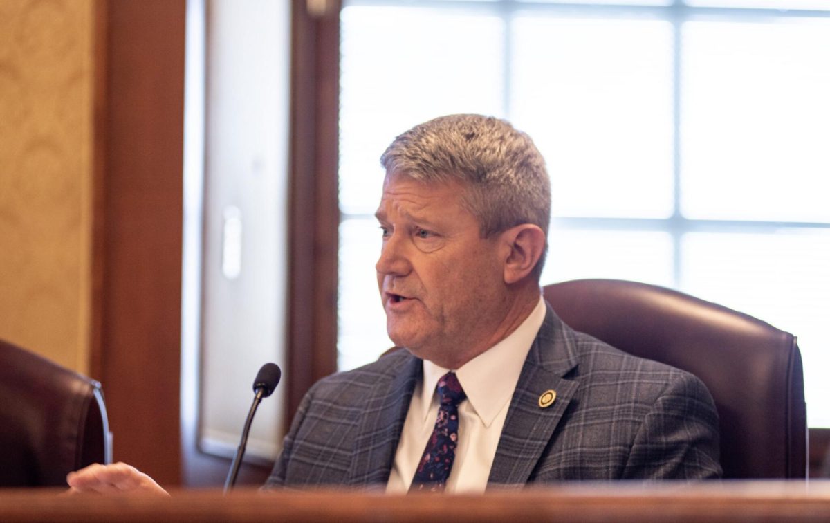 Sen. Doug Beck speaks during a Senate Education and Workforce Development Committee hearing in January Photo by Annelise Hanshaw of the Missouri Independent.