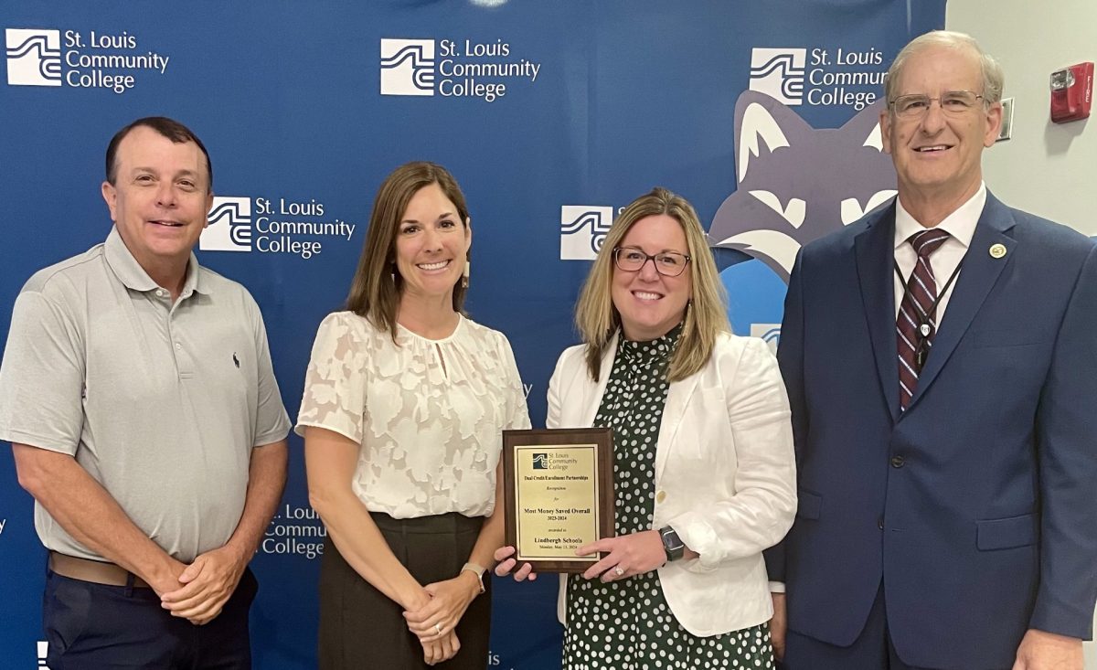 Lindbergh Schools was recognized by St. Louis Community College at Lindberghs school board meeting in May for the districts student participation in dual credit and dual enrollment courses during the 2023-24 school year. Photo courtesy of Lindbergh Schools. 