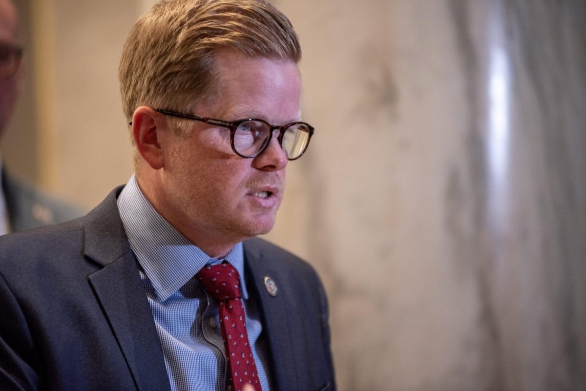  Senate President Pro Tem Caleb Rowden, R-Columbia, speaks after adjournment Friday morning. He said changes to initiative petition could be passed if the House acts. Photo by Annelise Hanshaw/Missouri Independent.
