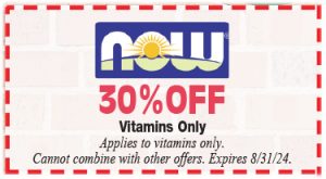Healthy Shopper – NOW-Vitamins – 30% Off  – August 2024
