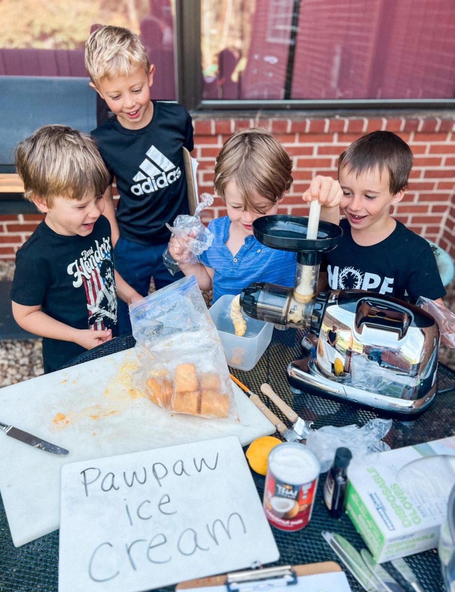 Little Leader Academy students learn how to make pawpaw ice cream from pawpaw fruit. Photo by April Robert.