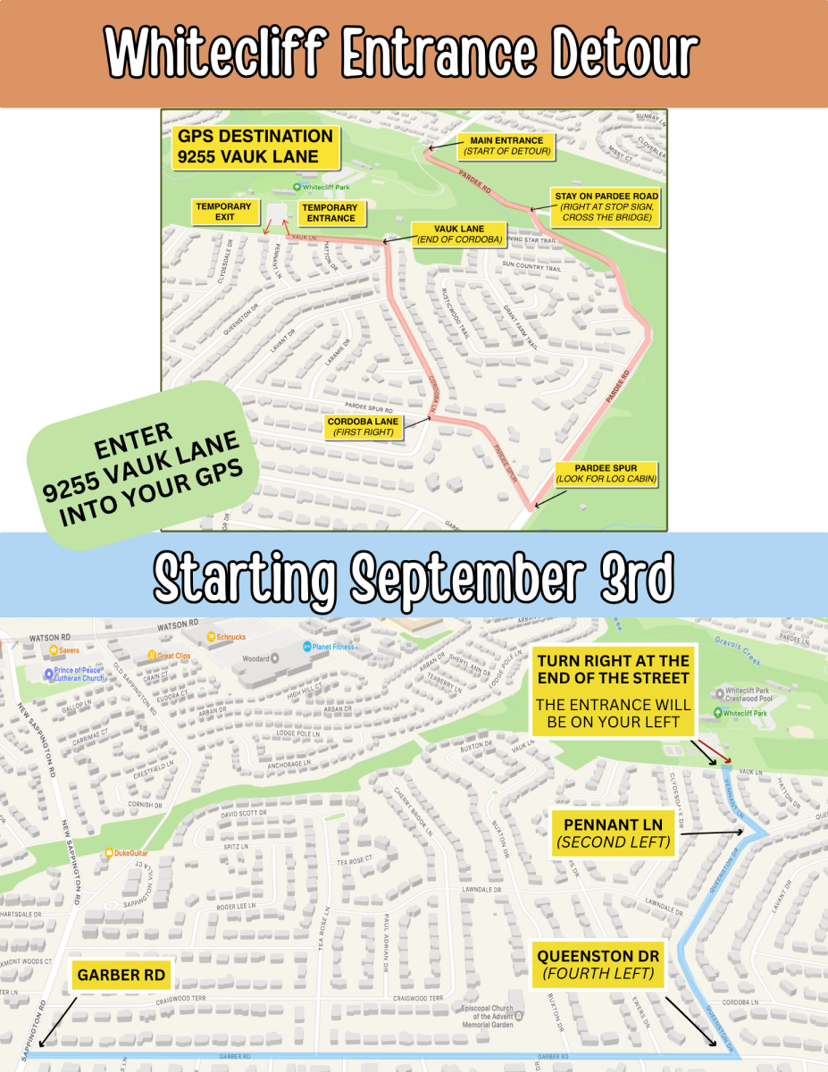 A map of the Whitecliff Park bridge detour. Image courtesy of Crestwood.