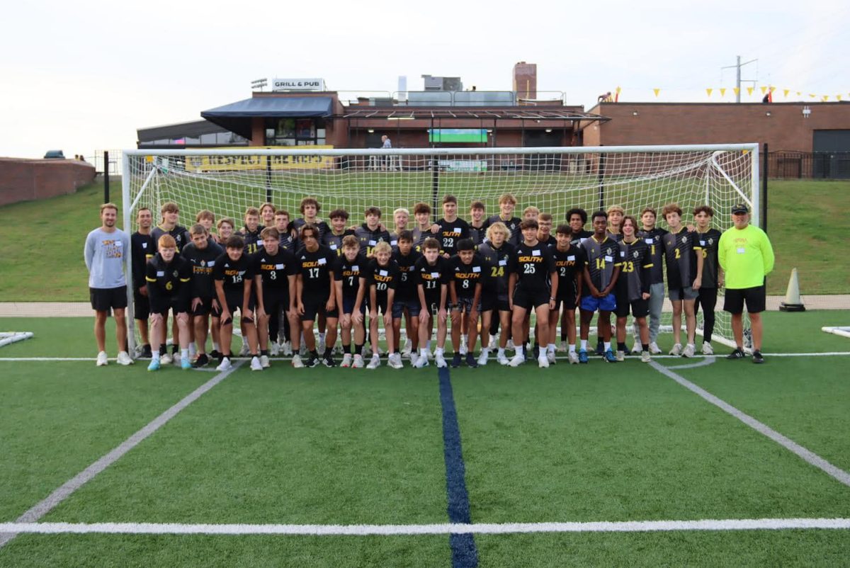 Lutheran South’s boys soccer team volunteered with SPENSA at the World Wide Technology Soccer Park on Oct. 12, working with young athletes of varying skill levels. The day ended with a group activity that brought together all participants for a shared celebration. Photo courtesy of Lutheran South boys soccer.