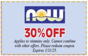 Healthy Shopper – NOW-Vitamins – 30% Off  – Jan 2025