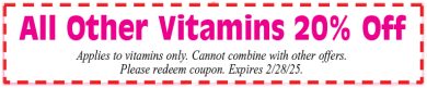 Healthy Shopper – All Other Vitamins 20% Off  – Feb 2025