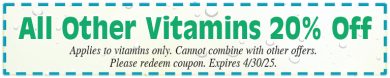 Healthy Shopper – All Other Vitamins 20% Off  – April 2025