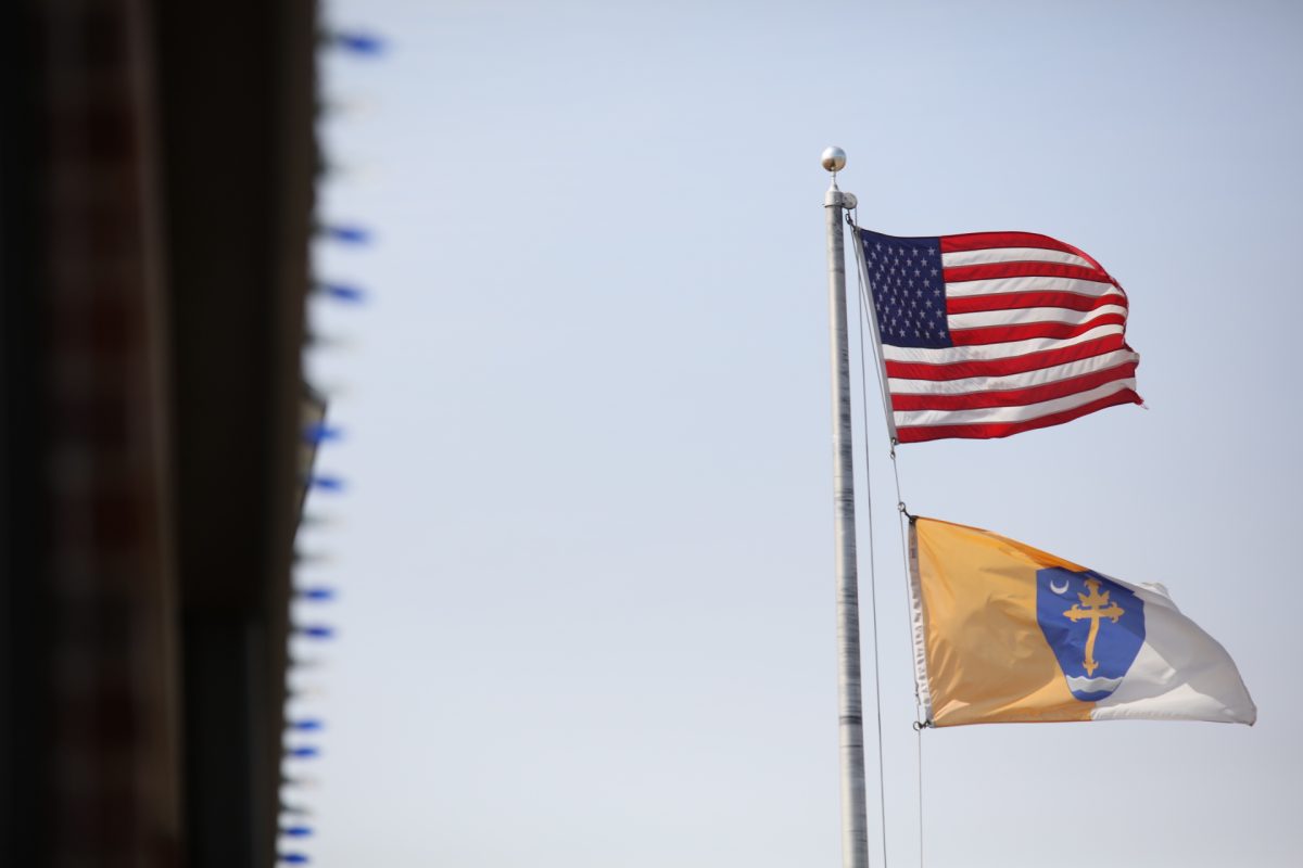 Flags outside of St. Simon the Apostle School.