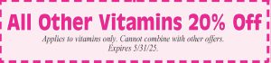 Healthy Shopper – All Other Vitamins 20% Off  – May 2025