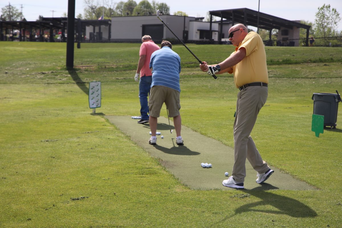 Veterans practice their golf swings at the April 23 clinic hosted at Tower Tee Golf and Recreation, 6727 Heege Road. The main focuses of that clinic were chipping, putting, pitching and driving.