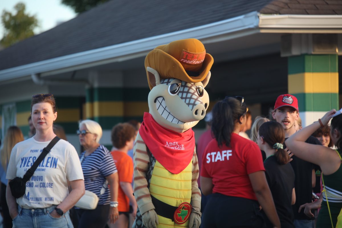 The Texas Roadhouse mascot, an armadillo, made an appearance at Lindbergh's Sunday Night Lights event.