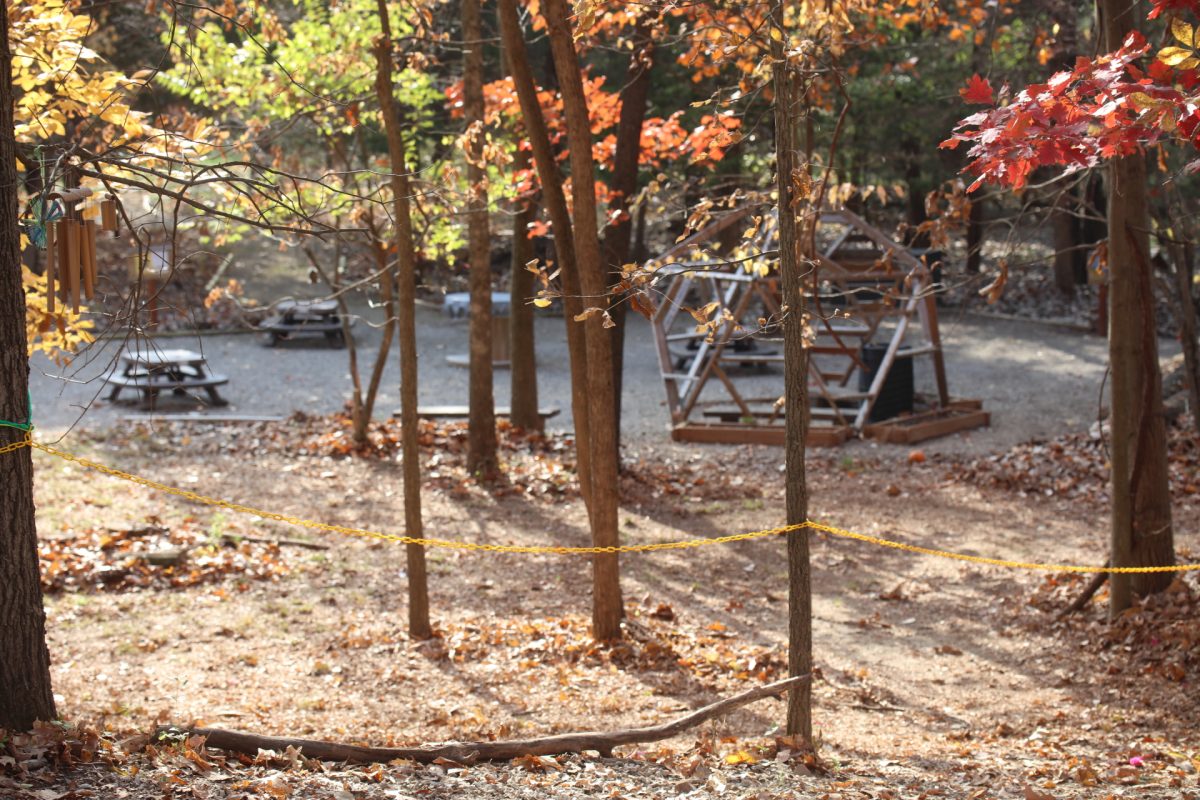 The yellow chain, pictured above, is a temporary safety barrier; soon the district will install a wooden fence.