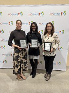Three Lindbergh educators won three awards at MOSHAPE's State Convention held Nov. 14-16. (From L-R) Long Elementary School physical education teacher Natalie Luna (St. Louis District Physical Education Teacher of the Year), Sappington Elementary School principal Ta’Keshia Parker (Administrator of the Year) and Sappington Elementary School physical education teacher Mary Driemeyer (Presidential Award). Photo courtesy of Lindbergh Schools.