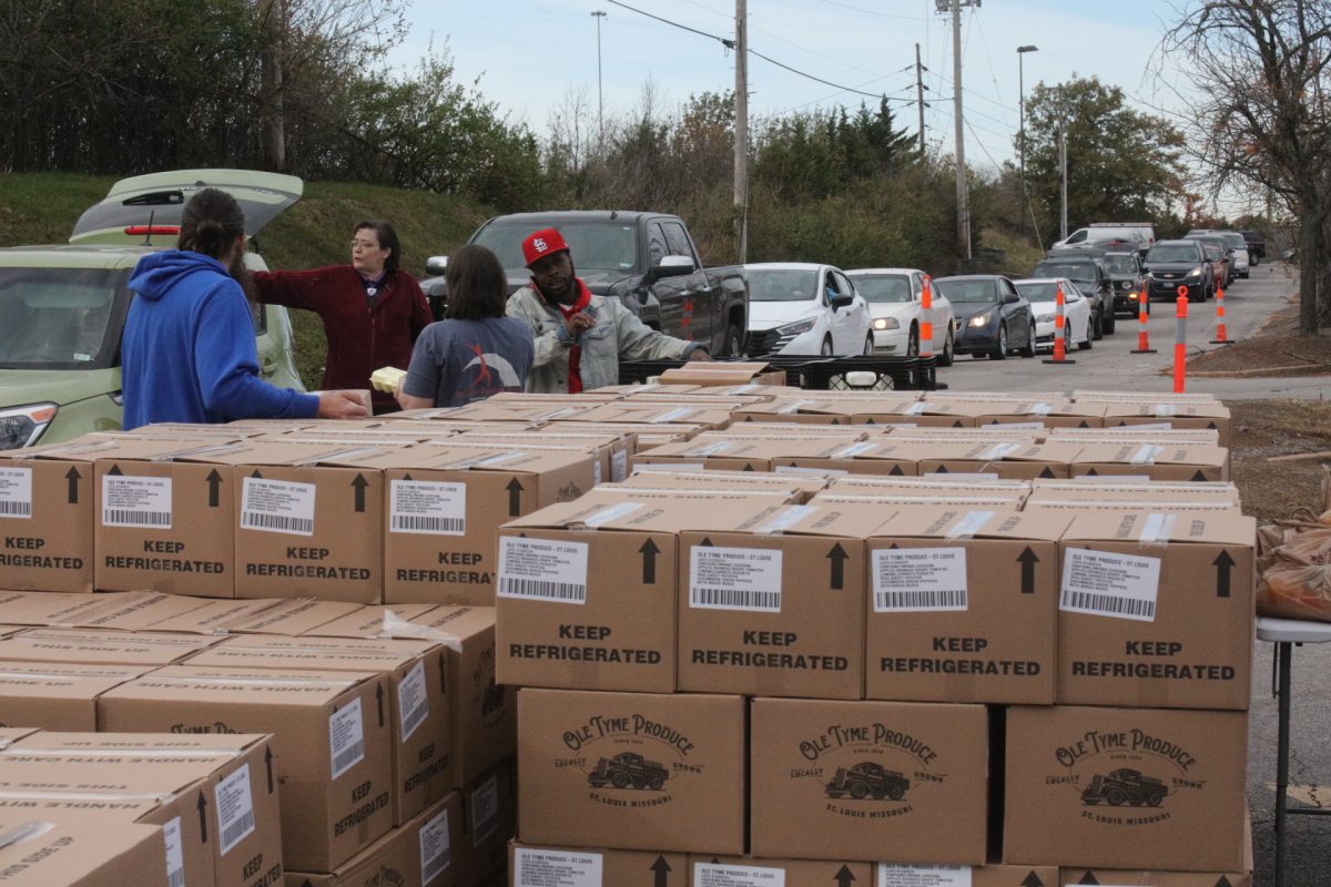 Cars lined the back of the South County Center parking lot, 18 S. County Center Way, where volunteers and boxes of food were ready to be loaded.