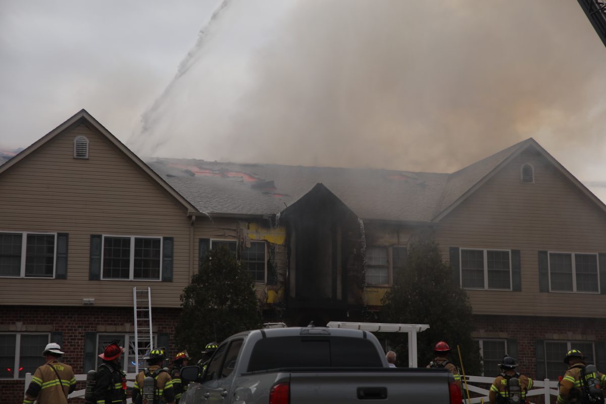 Portions of the roof and much of the condominium building's second-story was damaged.