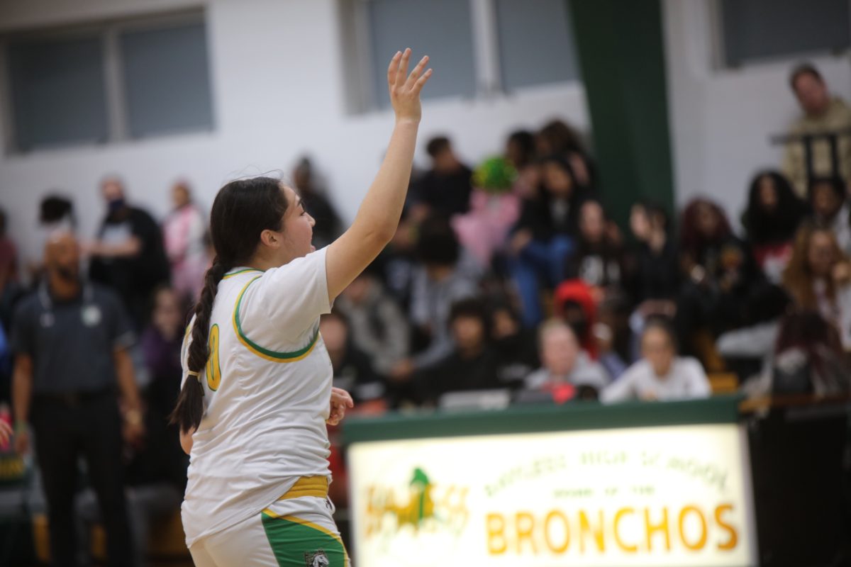 Bayless senior Hadesa Safari signals to her teammates that she is open.