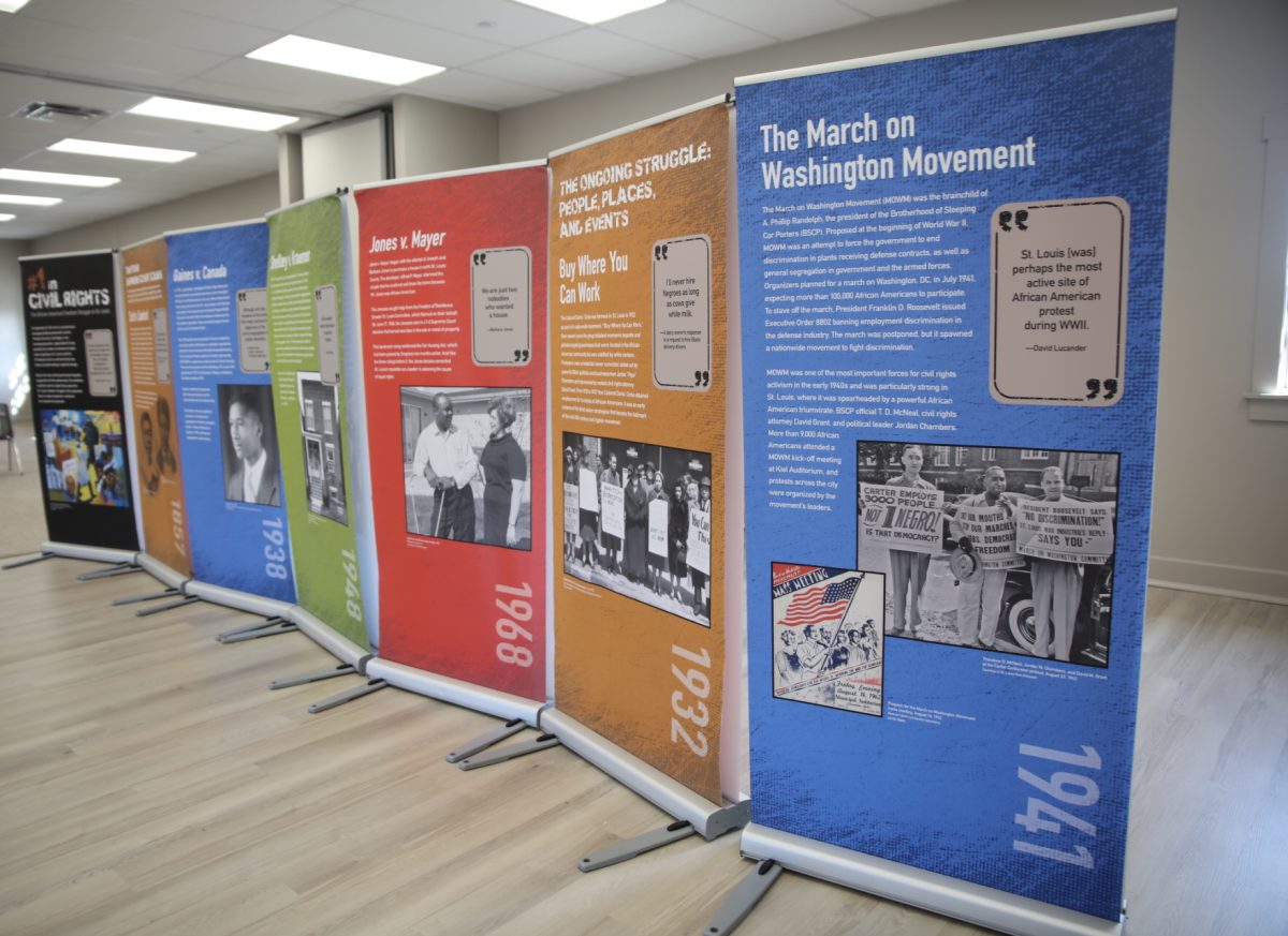 A portion of the Missouri History Museum’s traveling civil rights exhibit titled “1st in Civil Rights.” The exhibit was displayed at the Jefferson Barracks Visitors Center on Feb. 21.