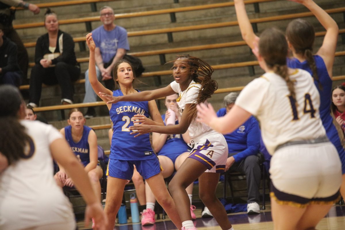 Affton sophomore Kennedi Smith guards Seckman’s Keirstin Schumer. 