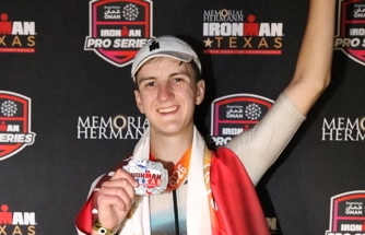 Lutheran South senior Gus Gross poses with his medal after completing his Ironman race. Photo courtesy of Lutheran High School South.