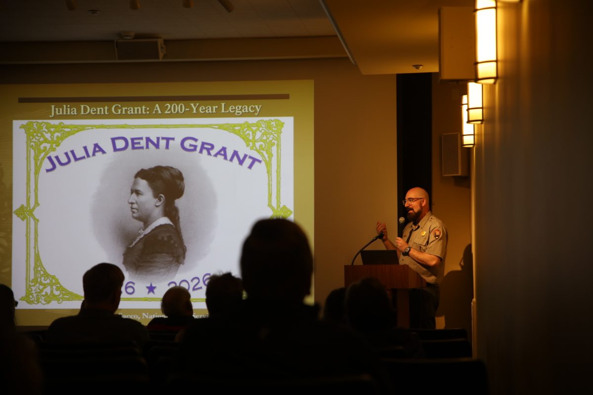 Historian and curator Nick Sacco gave a presentation on the exhibition's artifacts prior to the grand opening. 