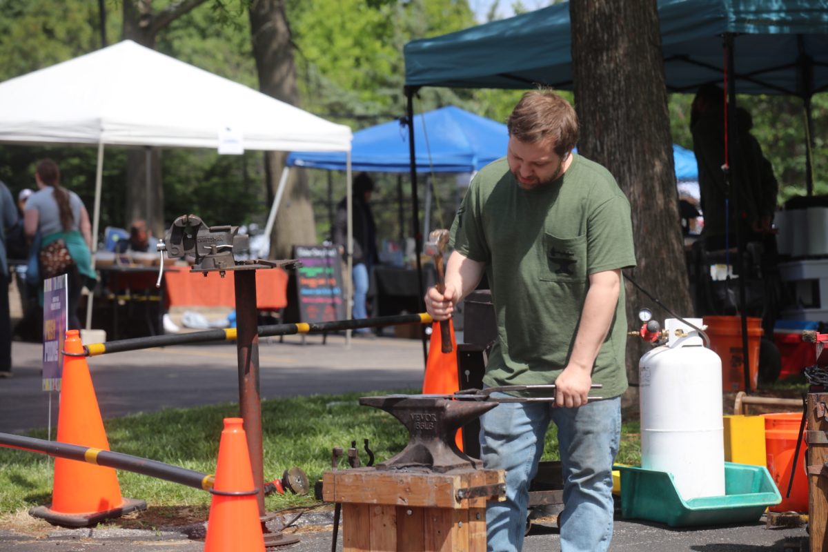 An artisan does metalwork at the Sunset Hills Makers Market, which took place on May 2.