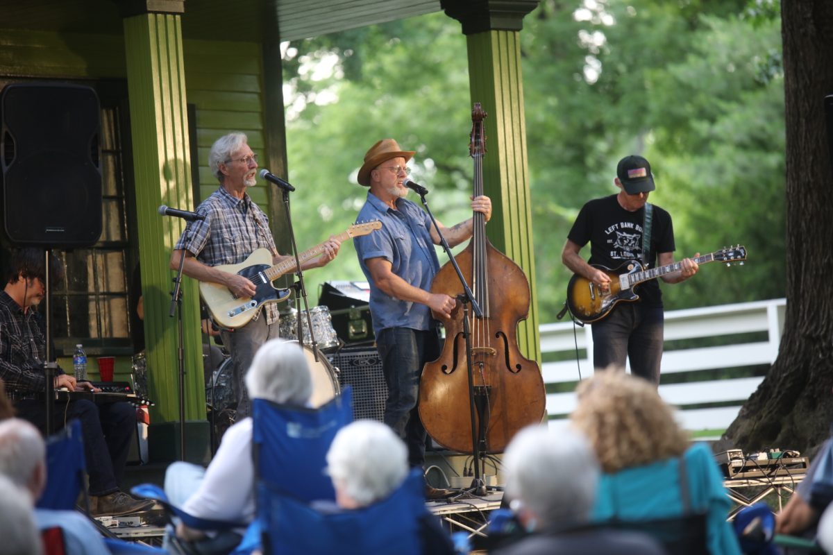 Colonel Ford plays at the Ulysses S. Grant National Historic Site on June 17. Pictured from L-R: Gary Hunt (guitar/vocals), Dade Farrar (upright bass/vocals) and John Horton (guitar).