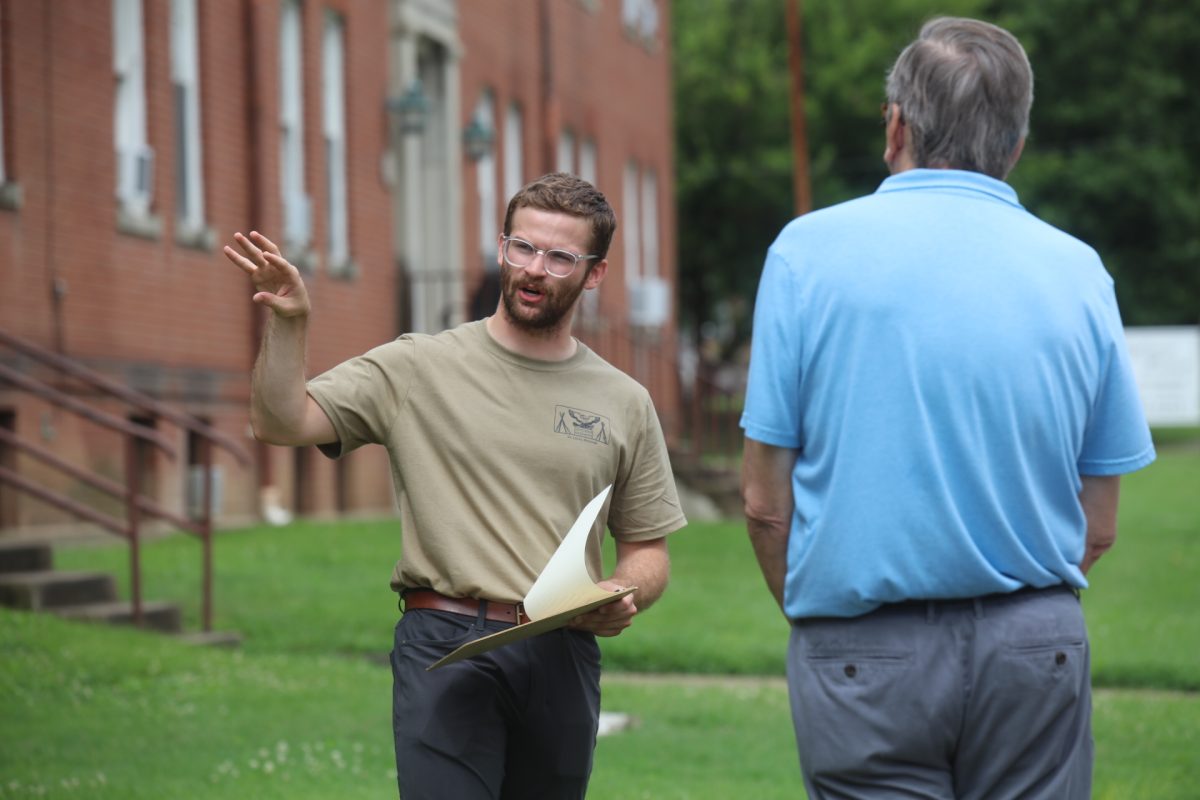 Thomas Trout, Director of Operations at the Missouri Civil War Museum, leads a tour of the grounds of Jefferson Barracks on July 11.