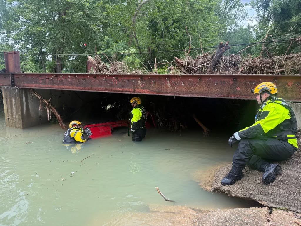 Personnel respond to the flooding around the Black River Basin. Photo courtesy of the Mehlville Fire Protection District.