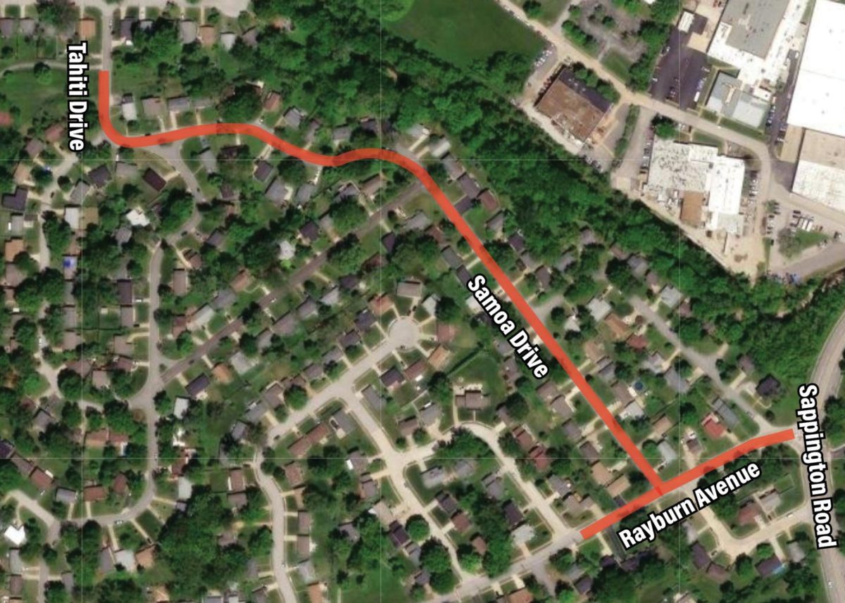 The five foot sidewalks will be installed along a route that connects Sappington Road with Spellman Park. Image courtesy of the City of Crestwood.