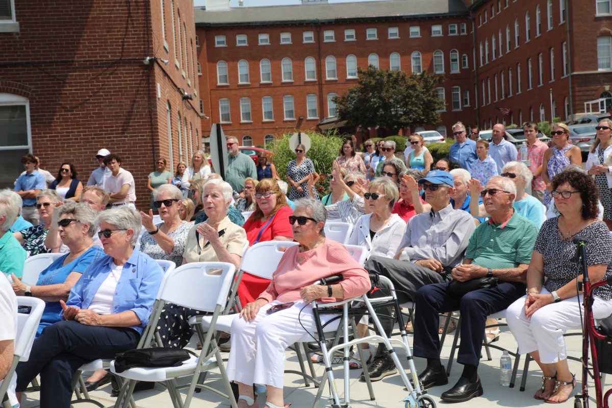 The crowd at Notre Dame High School's ribbon-cutting ceremony consisted of donors, faculty, the School Sisters of Notre Dame and select students.