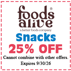 Healthy Shopper Foods Alive Snacks 25% Off