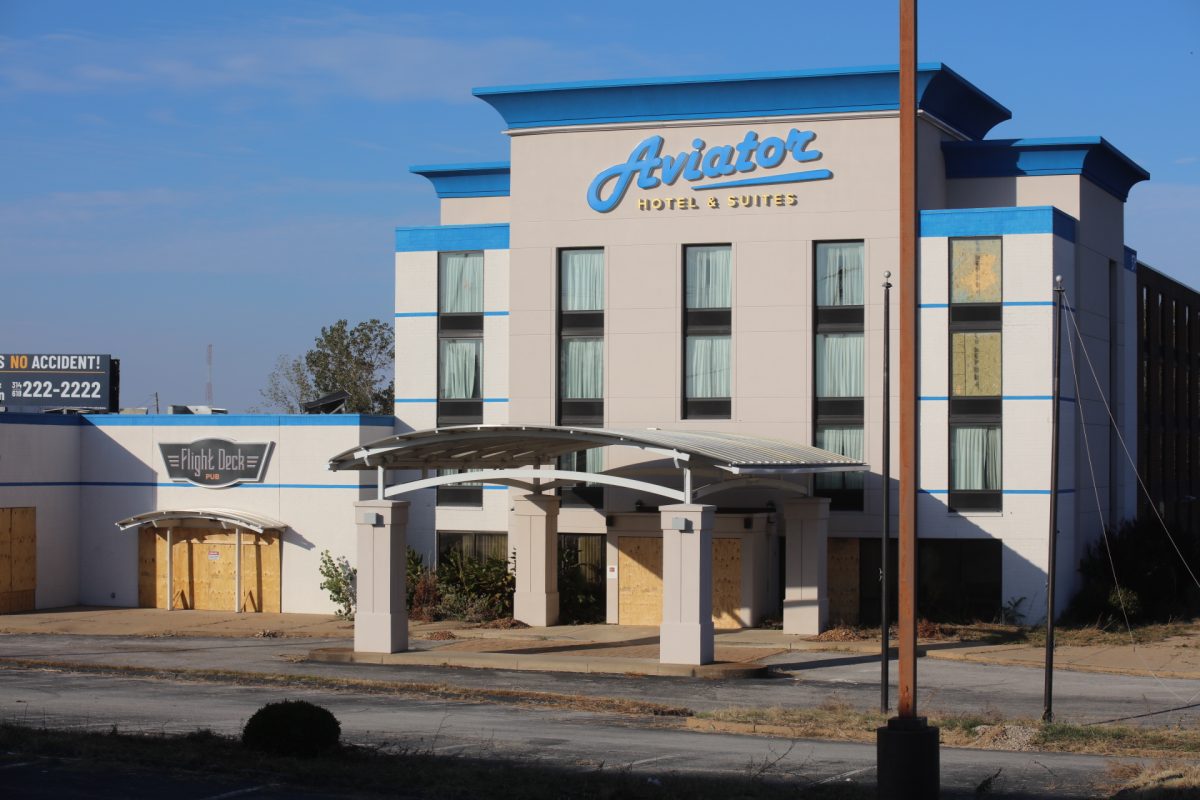 The abandoned Aviator Hotel, which sits at 6921 S. Lindbergh Blvd., is boarded up.