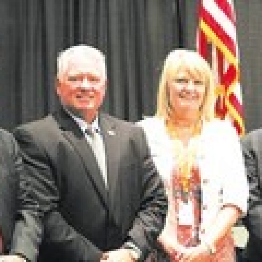 Pictured, from left, are: new Missouri School Boards Association Vice President Larry Felton of the Mehlville School District, President Doug Whitehead, Mona Coleman and Phil Hutchinson. 