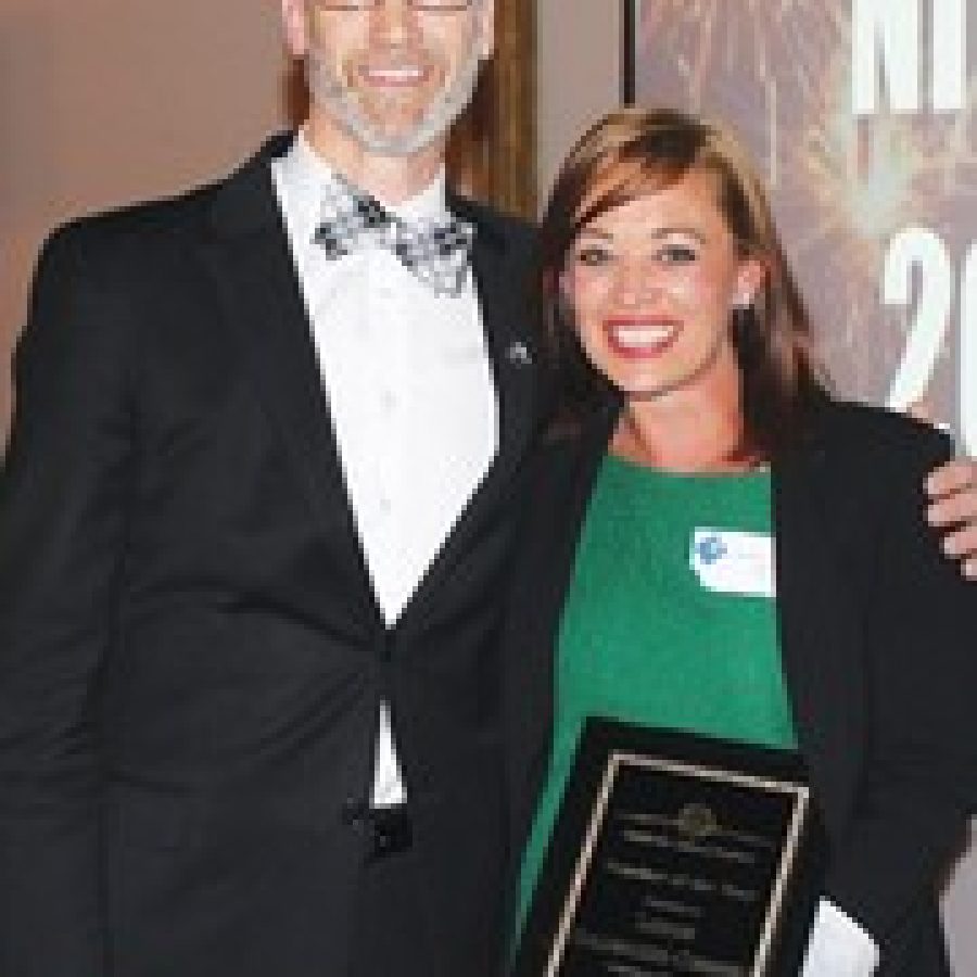 Superintendent Eric Knost is pictured with Lauren Goldwasser-Cumming, the Mehlville School Districts Teacher of the Year for 2013-2014. 