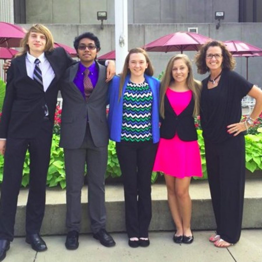 Lindbergh High School students, from left, Daniel Armbruster, Rounak Bera, Amanda Meyer and Alyssa Rezek, along with their sponsor Judy Girard, attended the Future Business Leaders of America National Leadership Conference in Atlanta this summer.